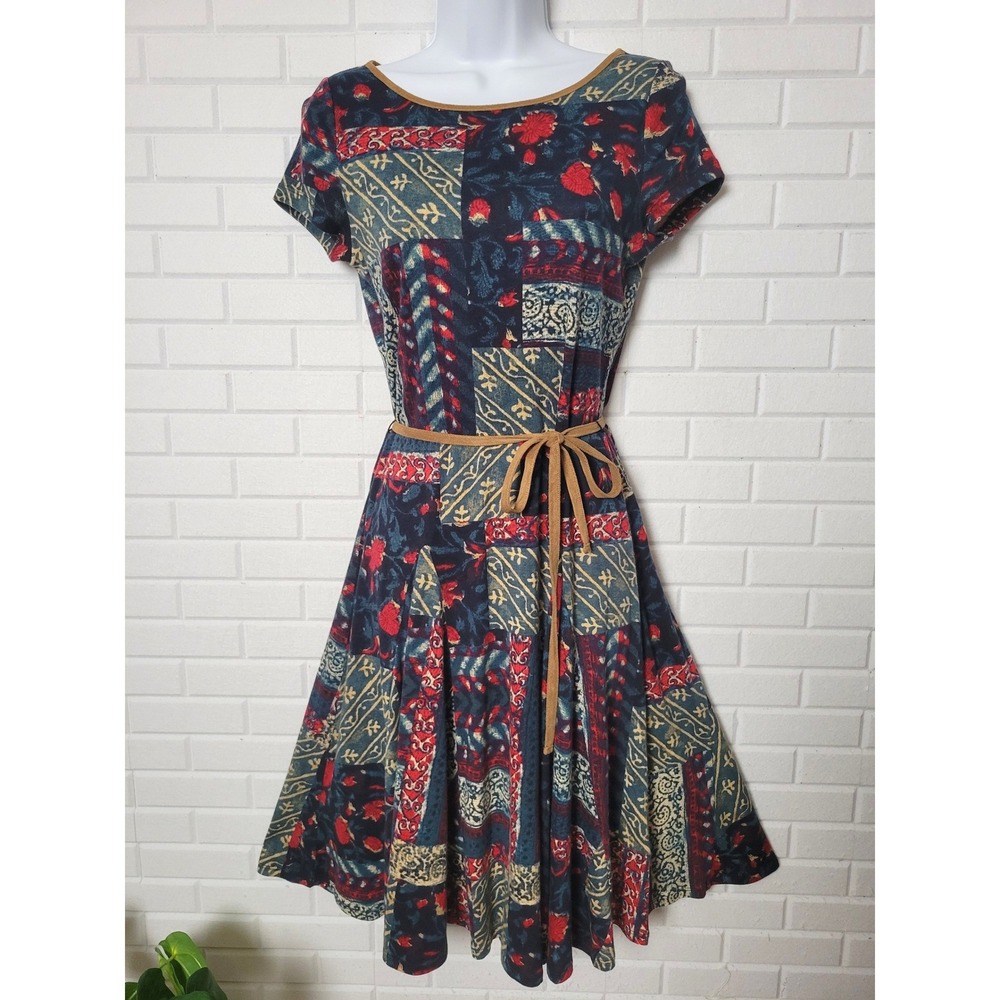 Vintage Y2K Lauren Ralph Lauren Patchwork Dress S Faux Suede Trim Southwest Boho